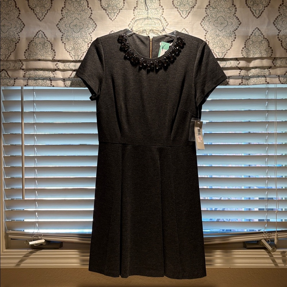 Eliza J Gray Fit and Flare Dress with Beaded Detail